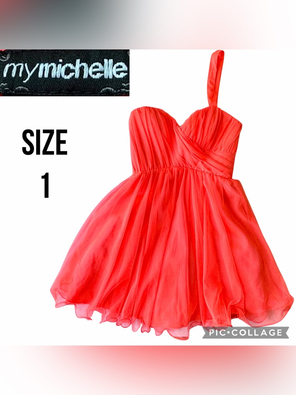 My Michelle Junior’s Dress Hot Neon Orange One Shoulder Homecoming Mini Size 1
